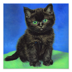 Van Gogh Stil Black Kitten Fototryck