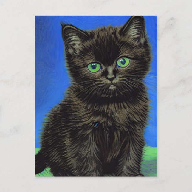 Van Gogh Stil Black Kitten Helg Vykort (Framsida)