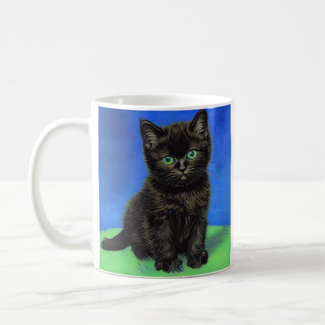 Van Gogh Stil Black Kitten Kaffemugg (Vänster)