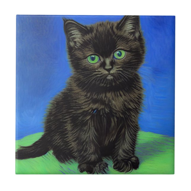 Van Gogh Stil Black Kitten Kakelplatta (Framsidan)