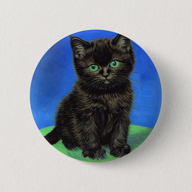 Van Gogh Stil Black Kitten Knapp (Framsida)