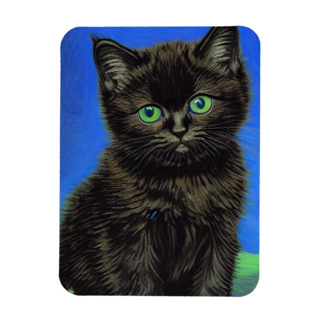 Van Gogh Stil Black Kitten Magnet (Vertikal)