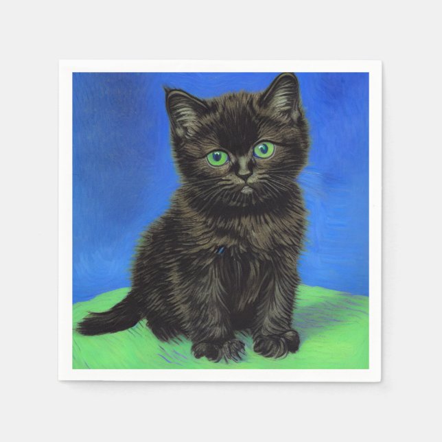 Van Gogh Stil Black Kitten Pappersservett (Framsidan)