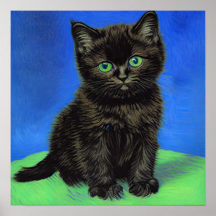 Van Gogh Stil Black Kitten Poster