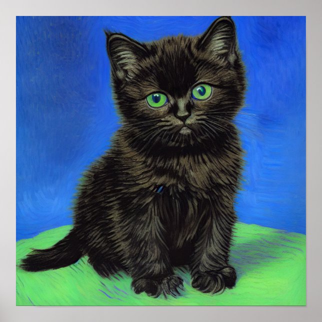 Van Gogh Stil Black Kitten Poster (Framsidan)