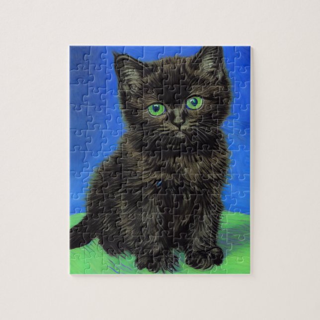 Van Gogh Stil Black Kitten Pussel (Vertikal)