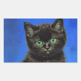 Van Gogh Stil Black Kitten Rektangulärt Klistermärke