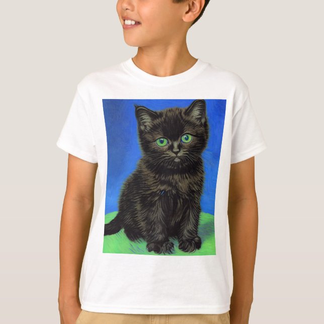 Van Gogh Stil Black Kitten T Shirt (Framsida)