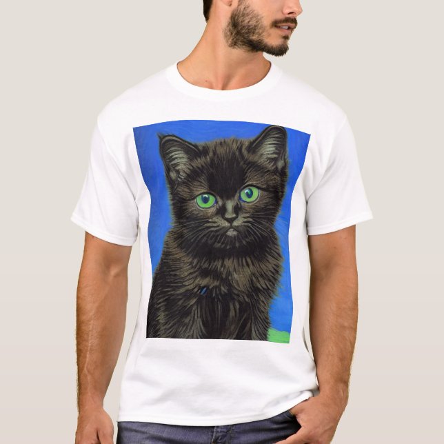 Van Gogh Stil Black Kitten T Shirt (Framsida)