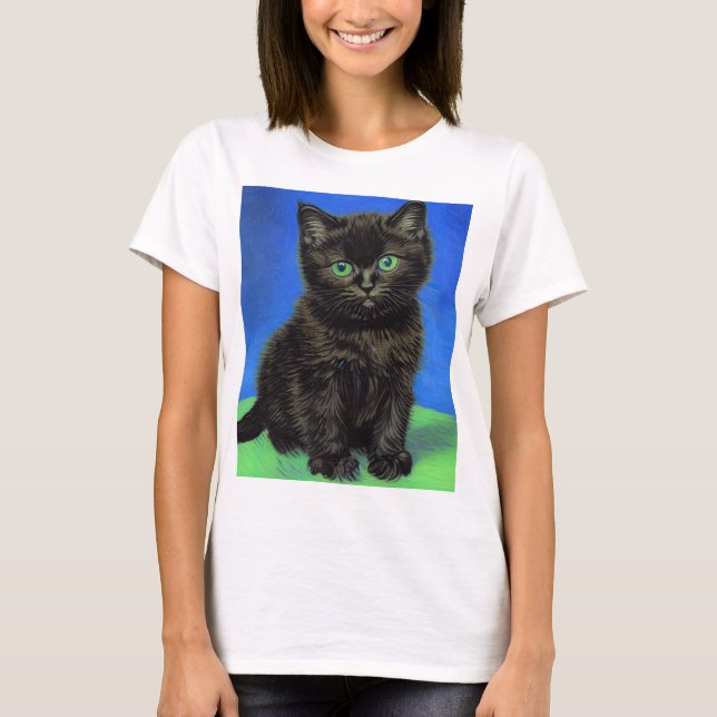 Van Gogh Stil Black Kitten T Shirt (Framsida)
