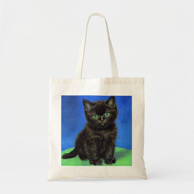 Van Gogh Stil Black Kitten Tygkasse (Framsidan)