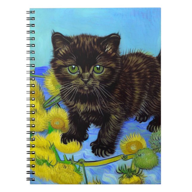 Van Gogh Stil Cat med solblommor Anteckningsbok (Framsidan)