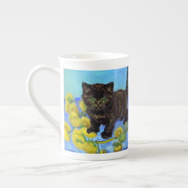 Van Gogh Stil Cat med solblommor Benporslin Mugg (Vänster)