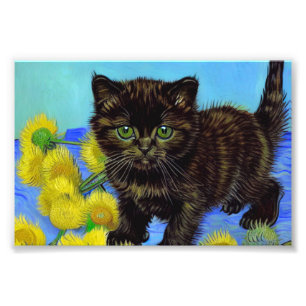 Van Gogh Stil Cat med solblommor Fototryck