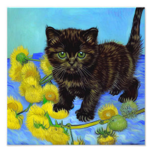 Van Gogh Stil Cat med solblommor Fototryck