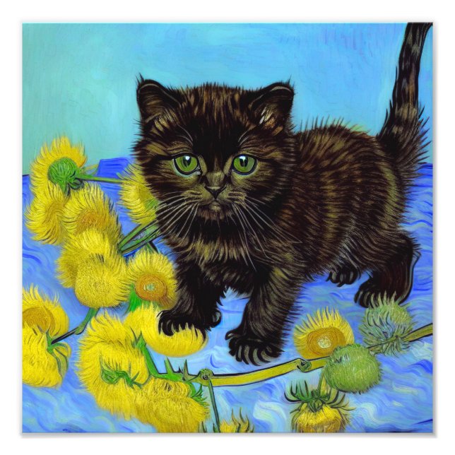 Van Gogh Stil Cat med solblommor Fototryck (Framsidan)