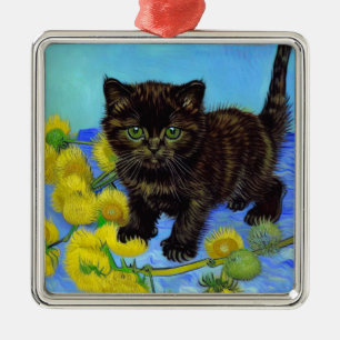 Van Gogh Stil Cat med solblommor Julgransprydnad Metall