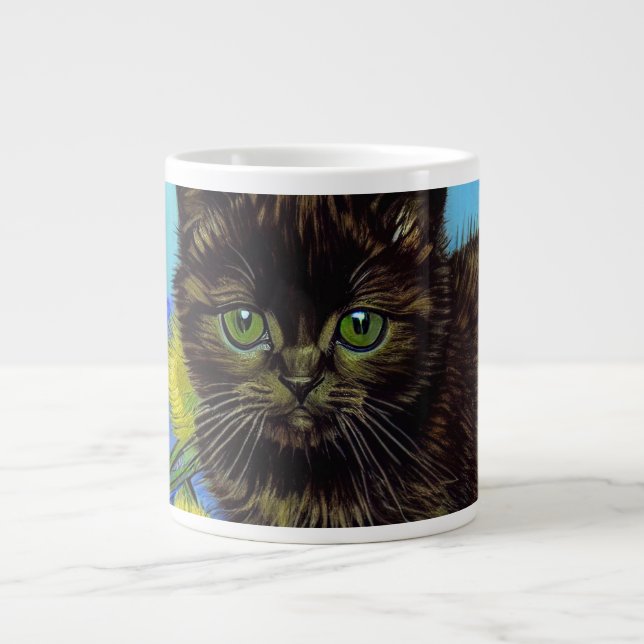 Van Gogh Stil Cat med solblommor Jumbo Mugg (Framsidan)