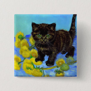 Van Gogh Stil Cat med solblommor Knapp