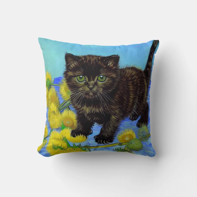 Van Gogh Stil Cat med solblommor Kudde (Framsida)