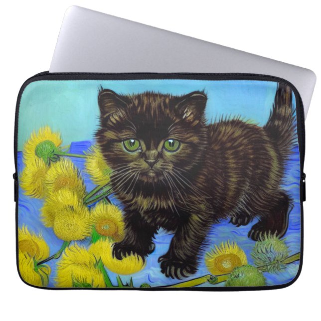 Van Gogh Stil Cat med solblommor Laptop Fodral (Framsidan)