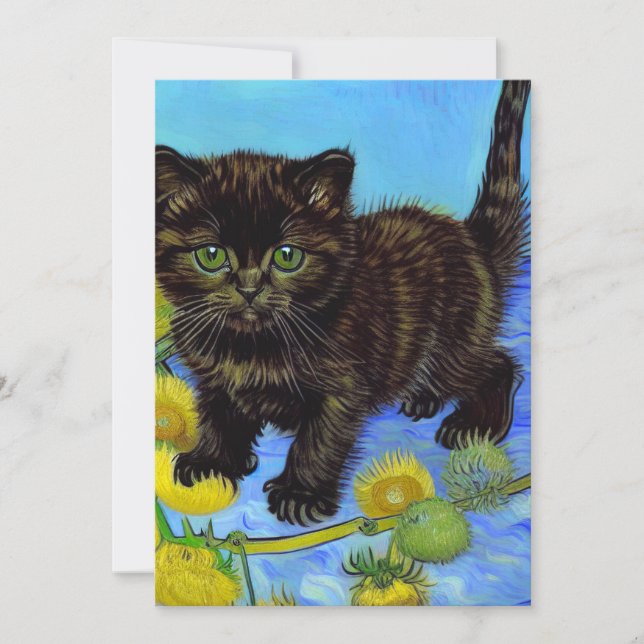Van Gogh Stil Cat med solblommor Meddelande (Framsida)