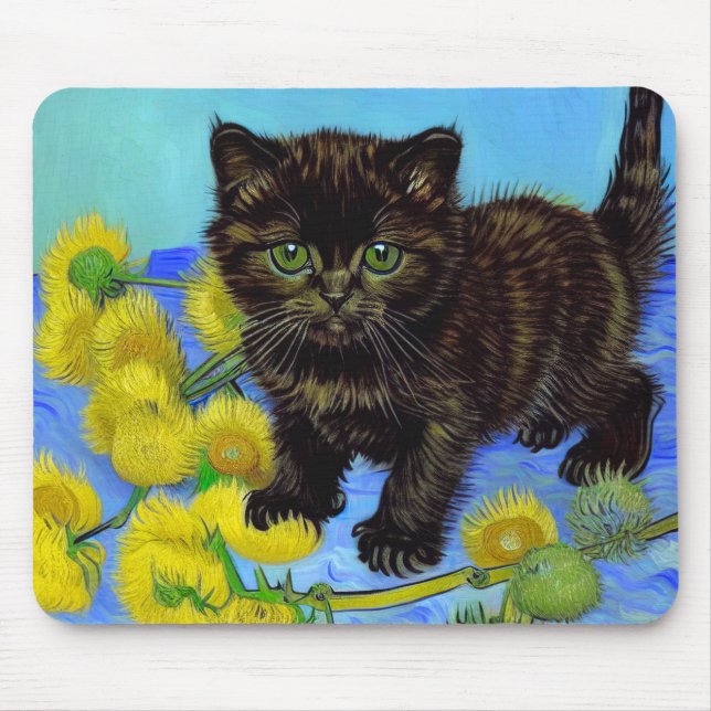 Van Gogh Stil Cat med solblommor Musmatta (Framsidan)