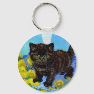 Van Gogh Stil Cat med solblommor Nyckelring