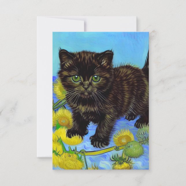 Van Gogh Stil Cat med solblommor OSA Kort (Framsida)