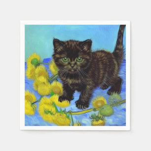 Van Gogh Stil Cat med solblommor Pappersservett