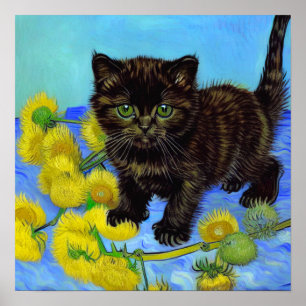 Van Gogh Stil Cat med solblommor Poster
