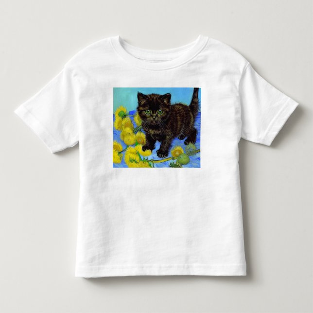 Van Gogh Stil Cat med solblommor T Shirt (Framsida)