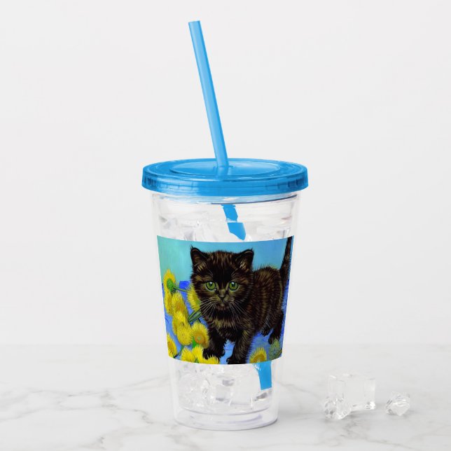 Van Gogh Stil Cat med solblommor Take Away Mugg (Framsida Ice)