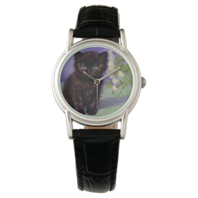 Van Gogh Stil Cat med vita blommor Armbandsur (Framsida)