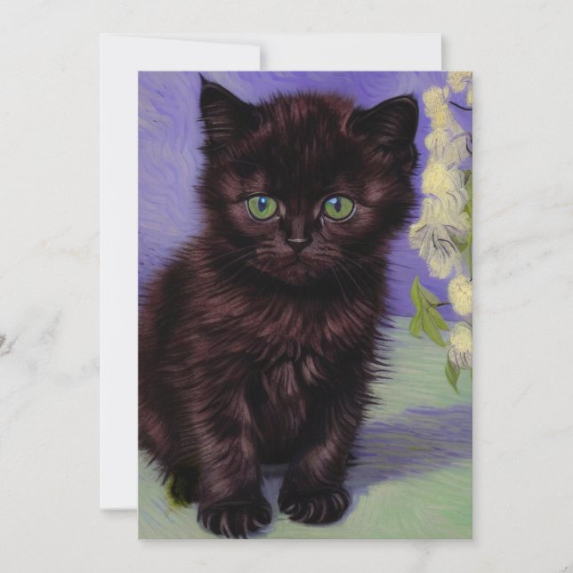 Van Gogh Stil Cat med vita blommor Spara Datumet (Framsida)