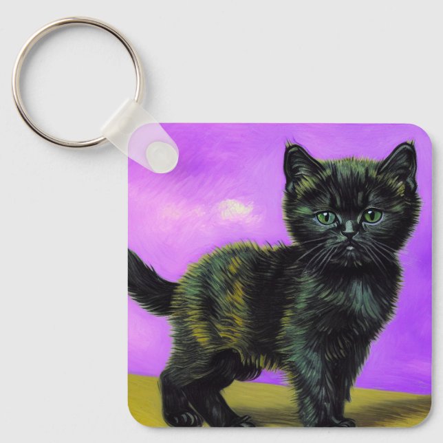 Van Gogh Stil Cat Nyckelring (Framsida)
