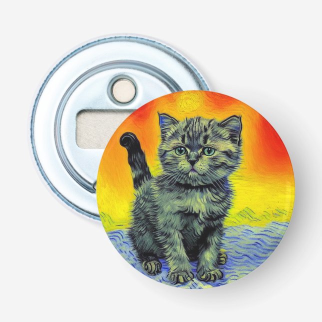 Van Gogh Stil Cat Sunset Beach Flasköppnare (Framsidan)