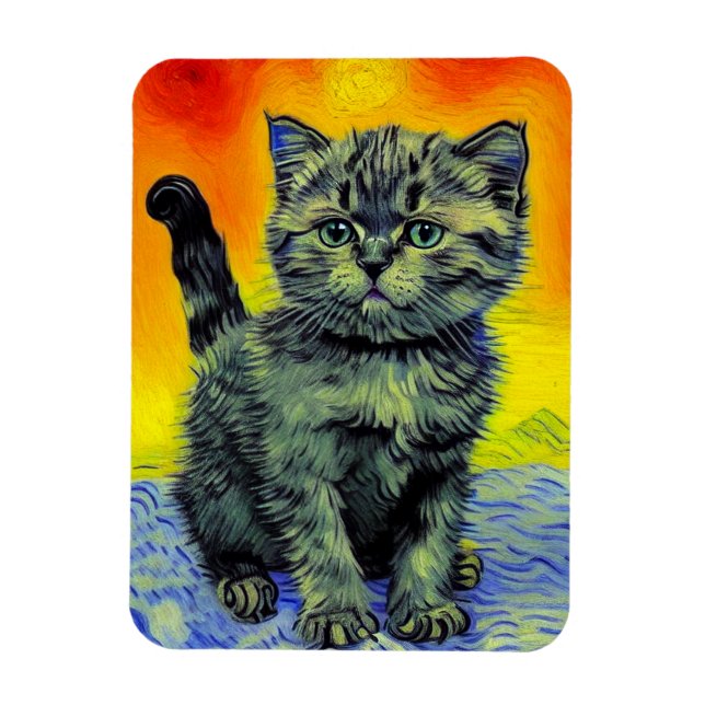 Van Gogh Stil Cat Sunset Beach Magnet (Vertikal)