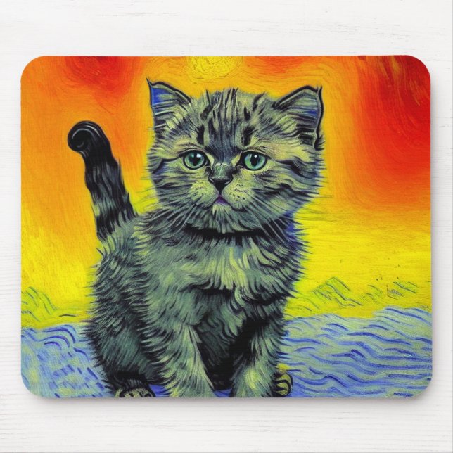 Van Gogh Stil Cat Sunset Beach Musmatta (Framsidan)