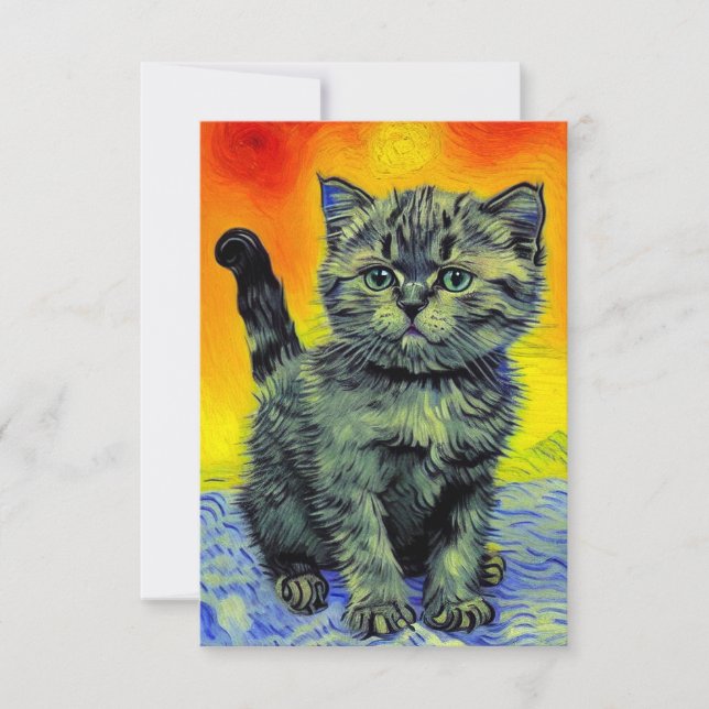 Van Gogh Stil Cat Sunset Beach OSA Kort (Framsida)