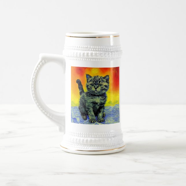 Van Gogh Stil Cat Sunset Beach Sejdel (Vänster)