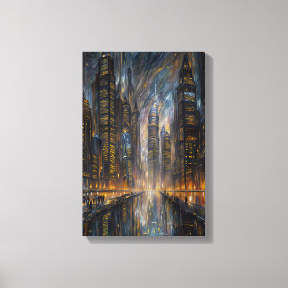 Van Gogh-stil futuristisk stadslandskaps konst Canvastryck