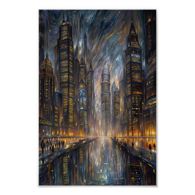 Van Gogh-stil futuristisk stadslandskaps konst Fototryck (Framsidan)