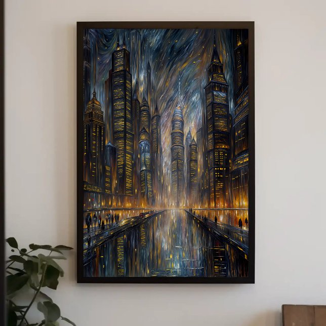Van Gogh-stil futuristisk stadslandskaps konst Poster (Skapare uppladdad)