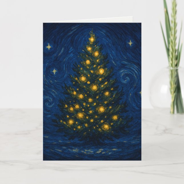 Van Gogh-stil julgran gratulationskort Helgkort (Framsida)