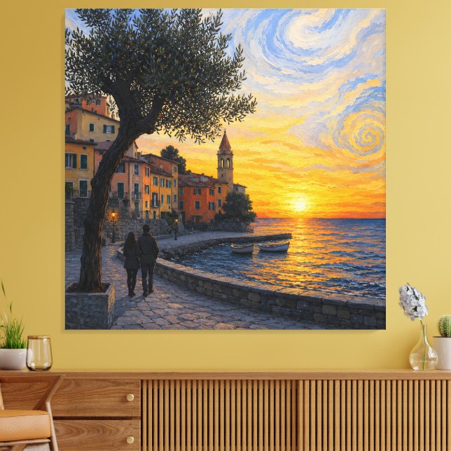 Van Gogh-stil Liguriskt solnedgång – Sträckduk Canvastryck (Insitu (Vardagsrum))