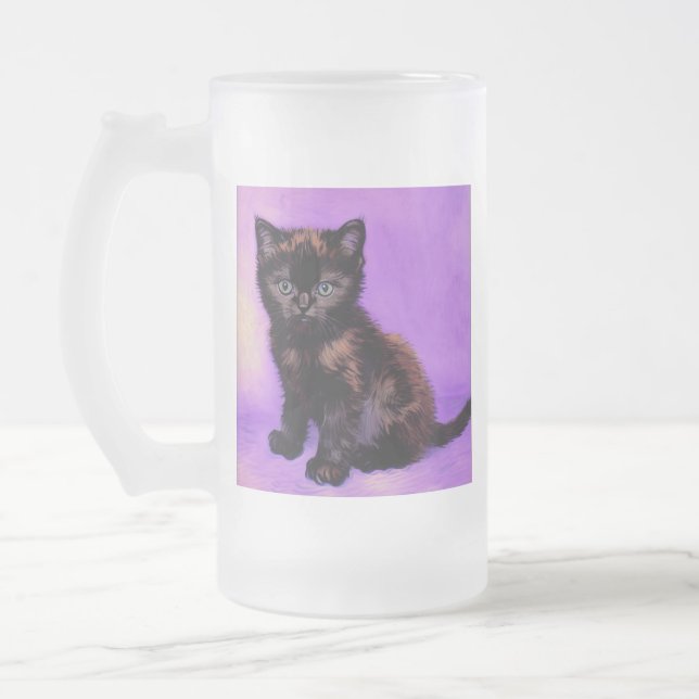 Van Gogh Stil Lila Cat Frostat Ölglas (Vänster)