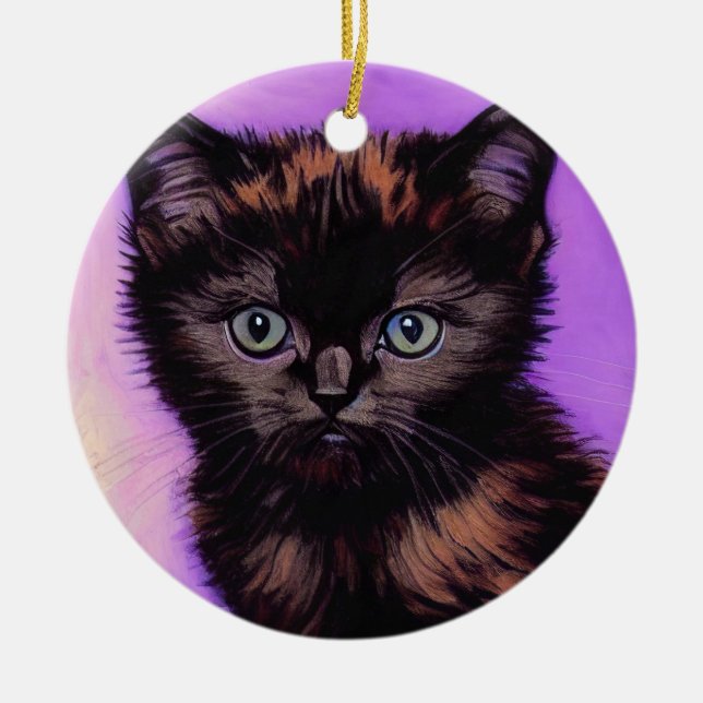 Van Gogh Stil Lila Cat Julgransprydnad Keramik (Framsidan)