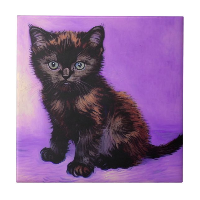 Van Gogh Stil Lila Cat Kakelplatta (Framsidan)