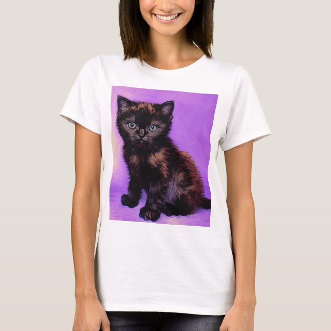 Van Gogh Stil Lila Cat T Shirt (Framsida)
